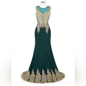 Grace Karin  Gold Lace Sexy Mermaid Green Tulle  Prom cocktail wedding polyester